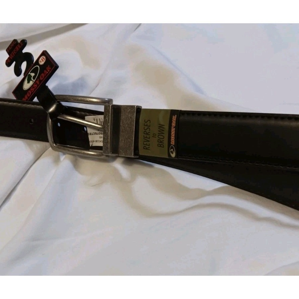 Mossy Oak Reversible Belt Mens Size 44/46 Brown Leather Black Flip Buckle NWT